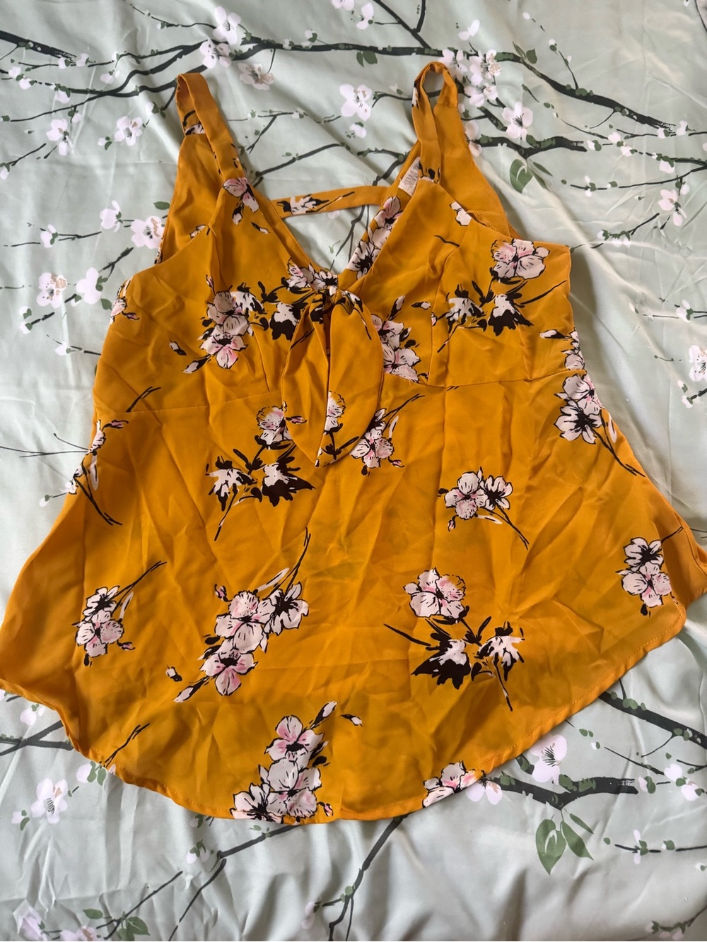 Mustard Floral Tie-Front Women's Tank Top-Never used, no tag.